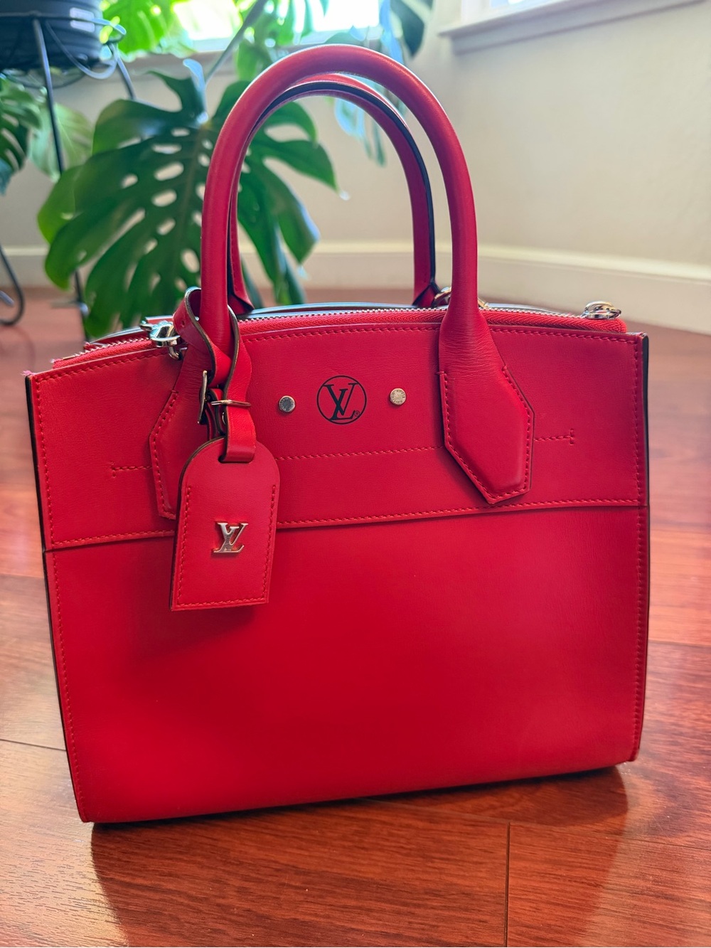 Louis Vuitton Red Leather Top-Handle Tote